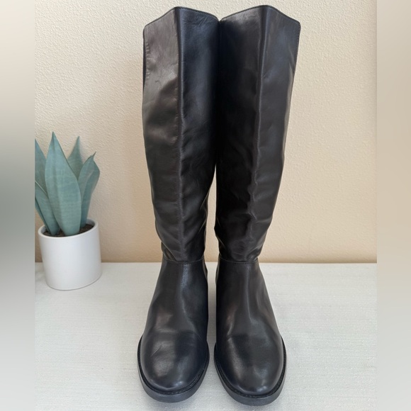 Cole Haan Black Leather Knee-High Slip In Boots - Picture 3 of 12